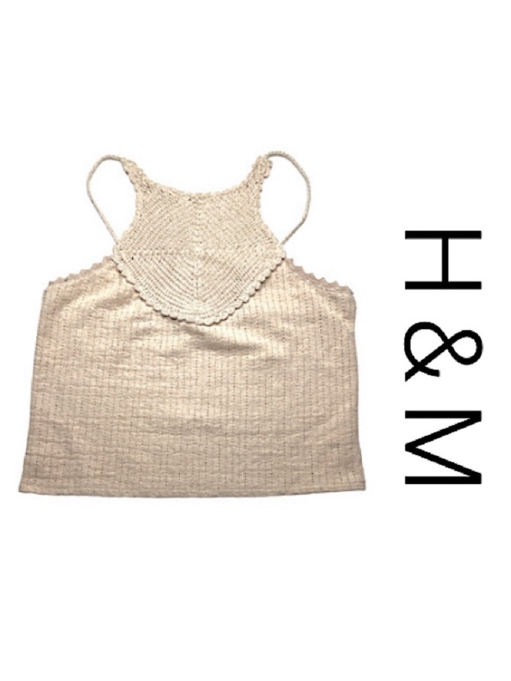 H&M Cream Crochet Accent Woven Spaghetti Strap Boho Tank Top Size S NWOT!